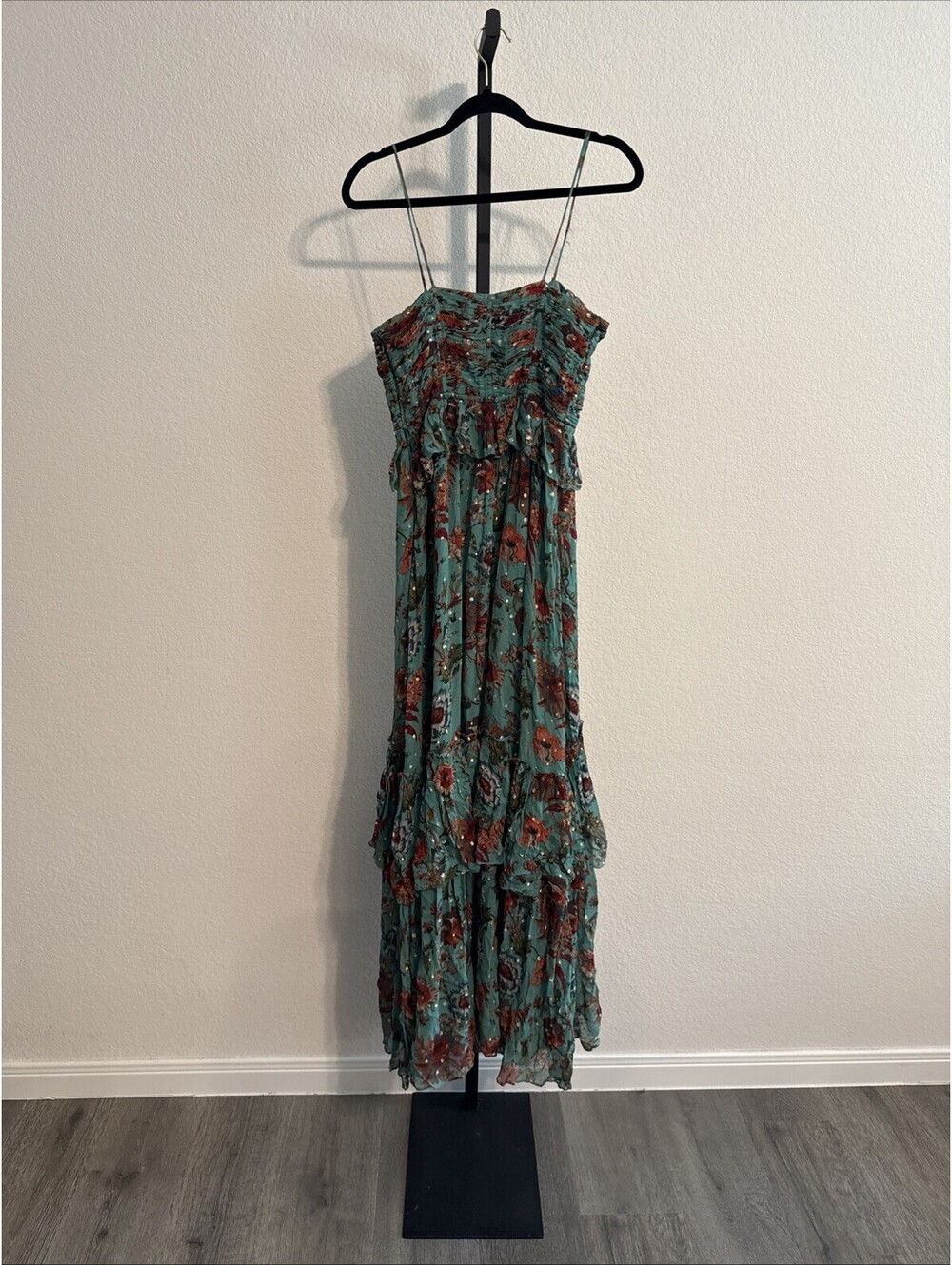 $1200 ULLA JOHNSON Colette Tiered Spaghetti Strap Maxi Dress Gown - SZ 2 (FLAW) - Picture 9 of 15